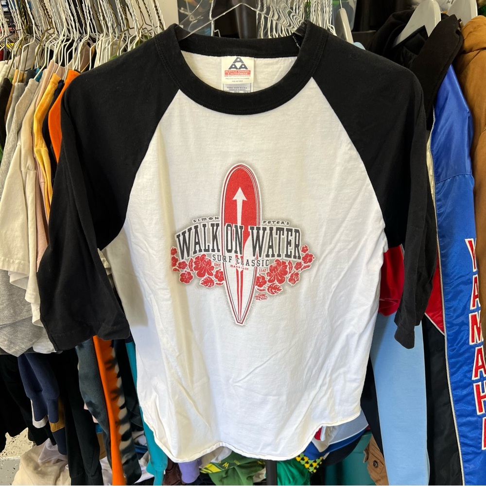 Simon Peters Walk on Water Jesus Surf Classic Living Epistles Raglan Shirt Sz M